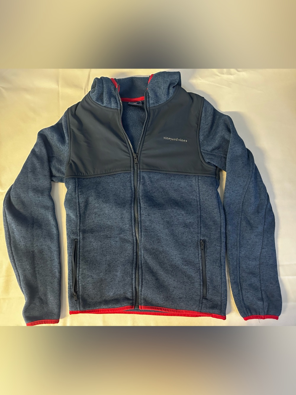 Vineyard Vines Blue Fleece Jacket with Red Trim